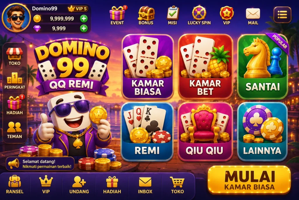 Domino 99 QQ Remi dengan mode Gaple, QQ, dan Remi untuk Android
