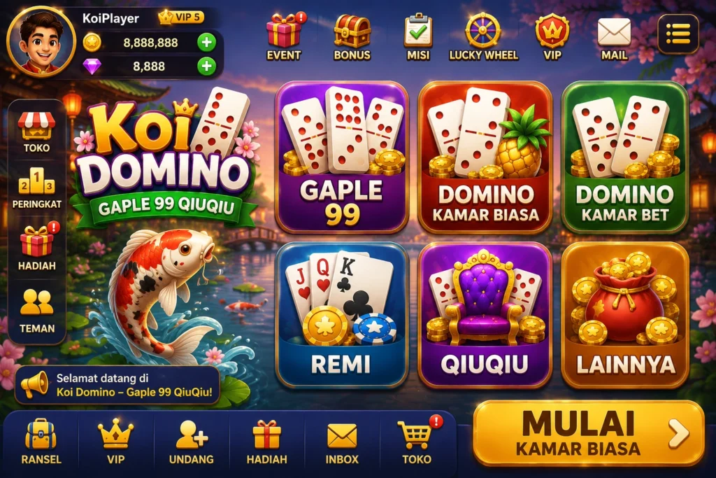 Koi Domino Gaple 99 QiuQiu dengan berbagai permainan domino dan kartu