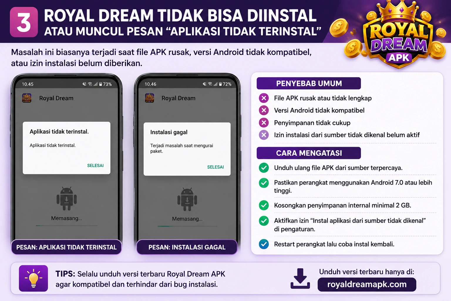 Masalah Royal Dream APK tidak bisa diinstal