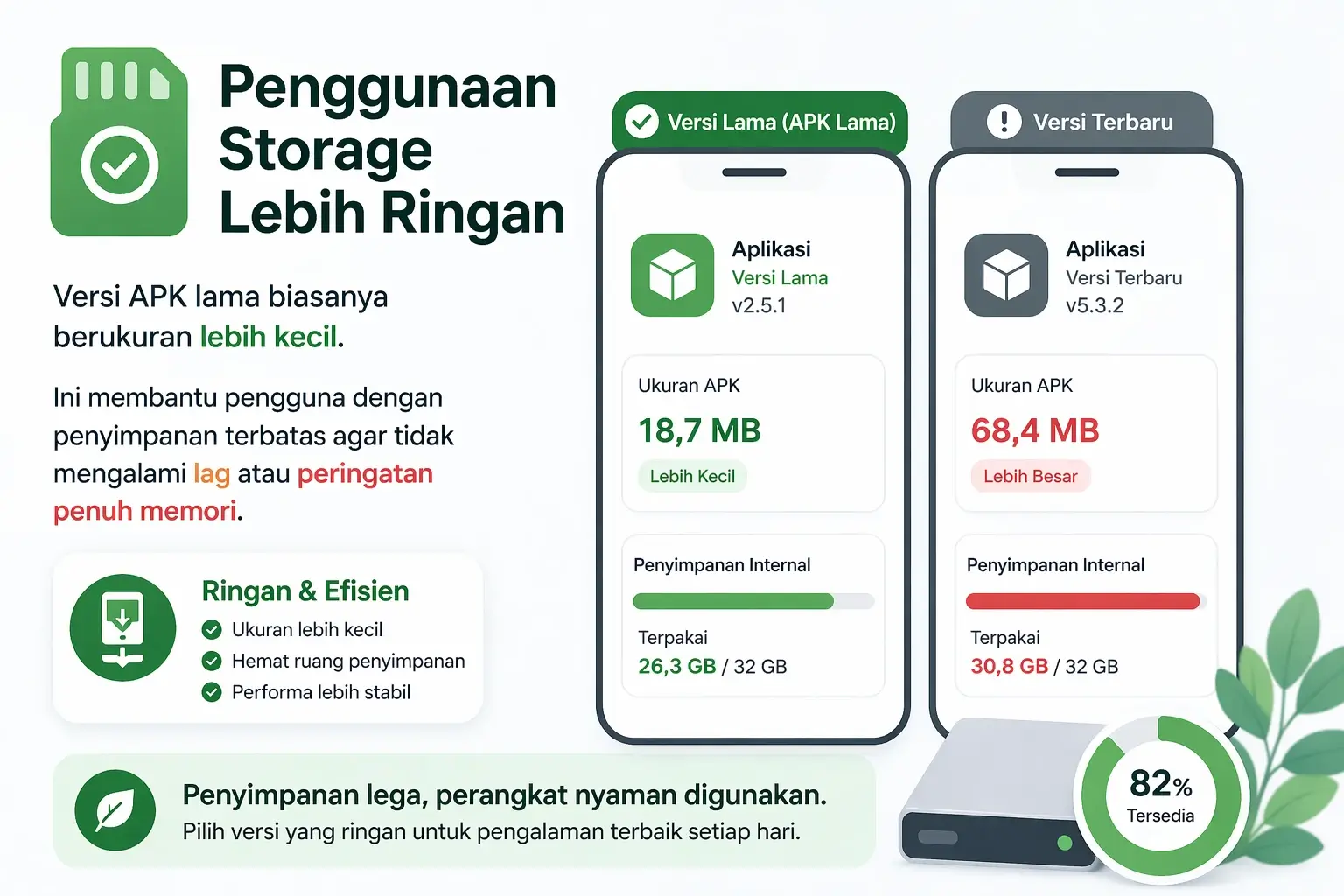 Penggunaan Storage Lebih Ringan